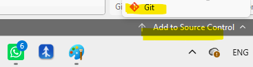 בתחתית Visual Studio בוחרים Add to Source Control ואז Git